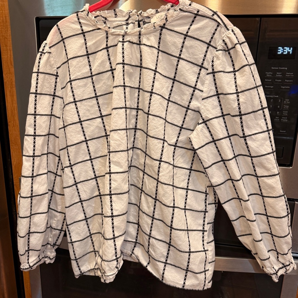 LOFT White and Black Checkered Blouse Xl - Picture 7 of 9